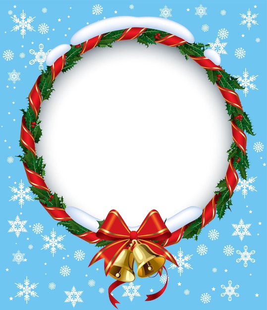 Christmas wreath frame with bells and ribbon