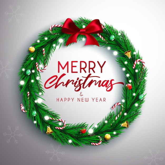 Christmas wreath greeting vector design Merry christmas text in garland element