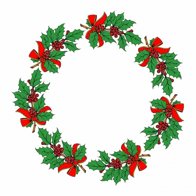 Christmas wreath illustration on white