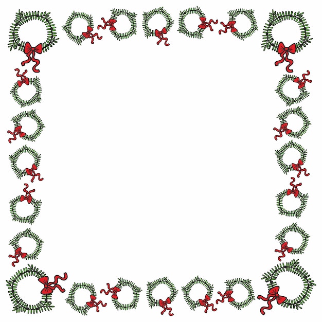 Vector christmas wreath made of pine branches decorated with red ribbon square frame empty space