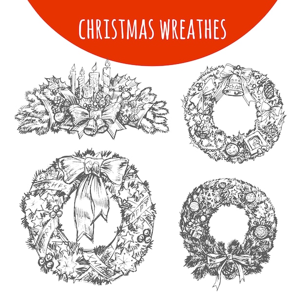 Christmas wreath ornament decoration set sketch