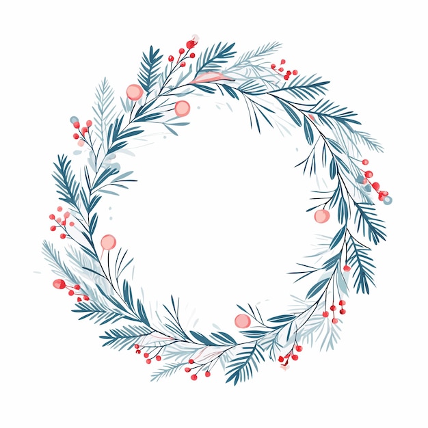 Vector christmas wreath and red berries on evergreen branches 10