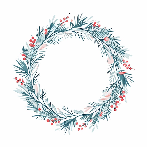 Vector christmas wreath and red berries on evergreen branches 2