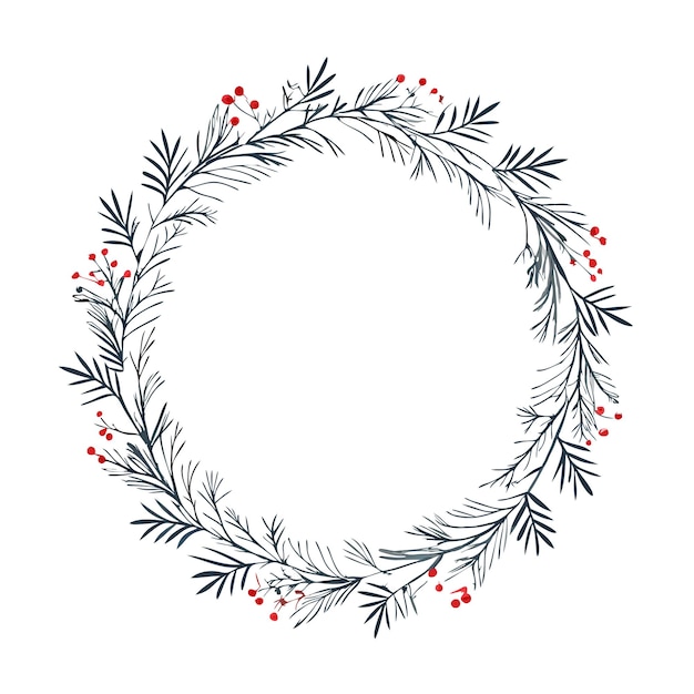 Vector christmas wreath and red berries on evergreen branches 7