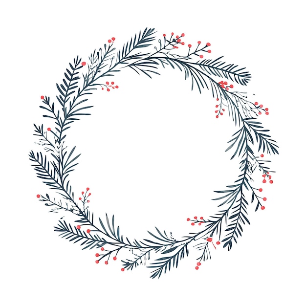 Vector christmas wreath and red berries on evergreen branches 8