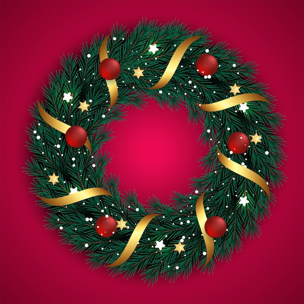 Christmas wreath  template decorated with Christmas ballsMerry Christmas and happy new year