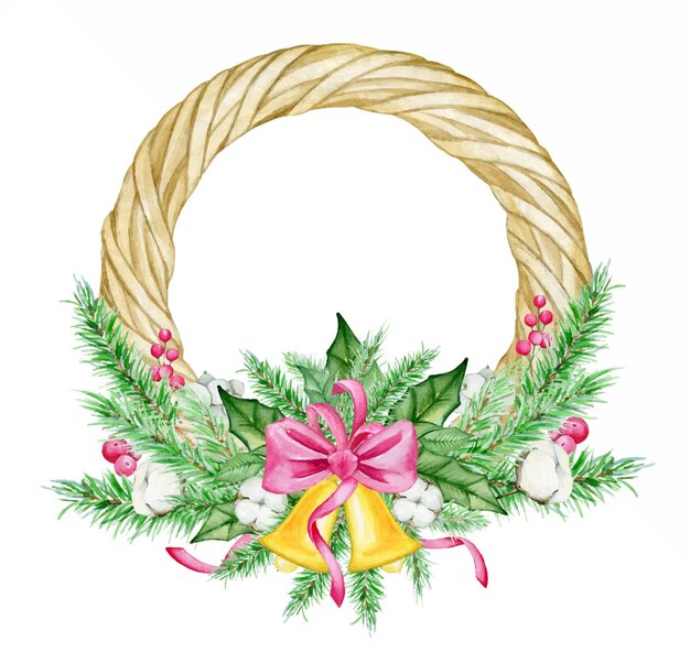 Christmas wreath watercolor, painted in watercolor., on an isolated background.