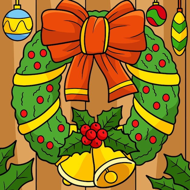 Christmas Wreath With Bells Colored Illustration