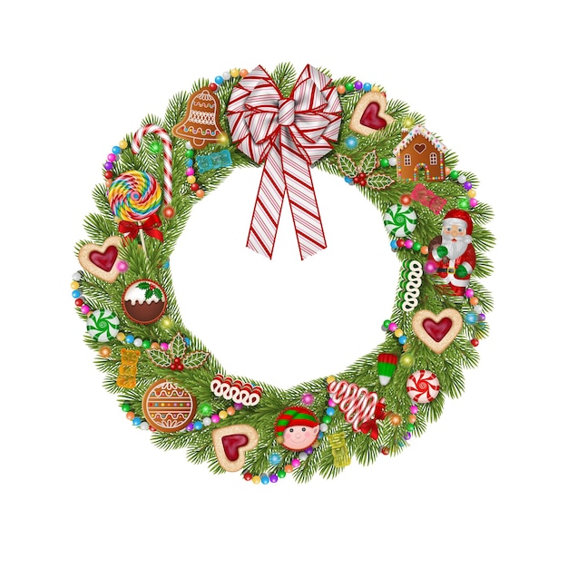 Christmas wreath with candies and cookies