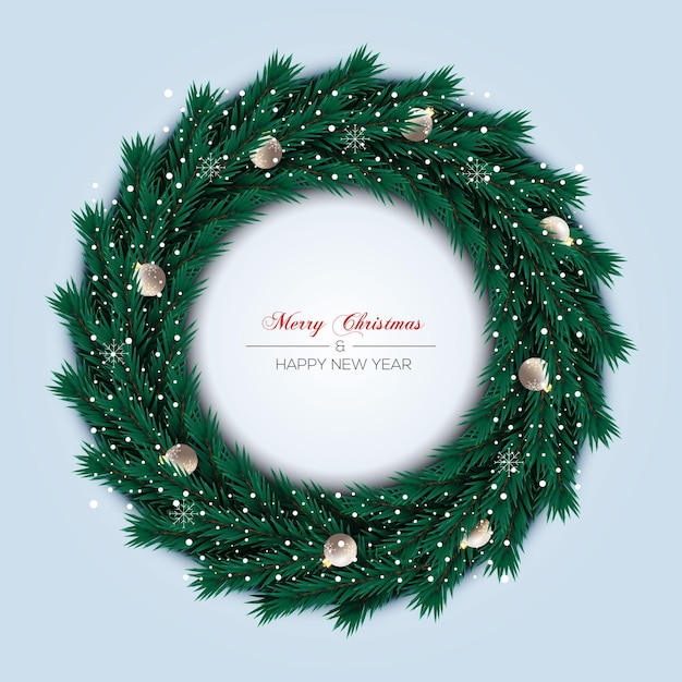 Christmas Wreath With Christmas Pine Branch And  Christmas Ball