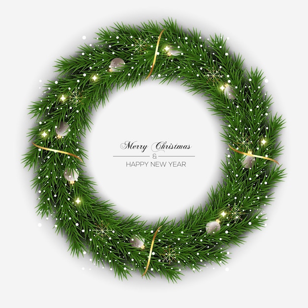 Christmas Wreath With Dark Pine Branch And Ball