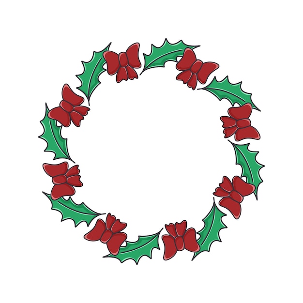 Christmas wreath with holly leaves and bows Festive traditional rim of leaves