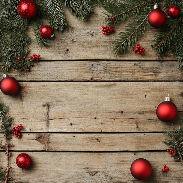 Vector a christmas wreath with red decorations on a wooden background