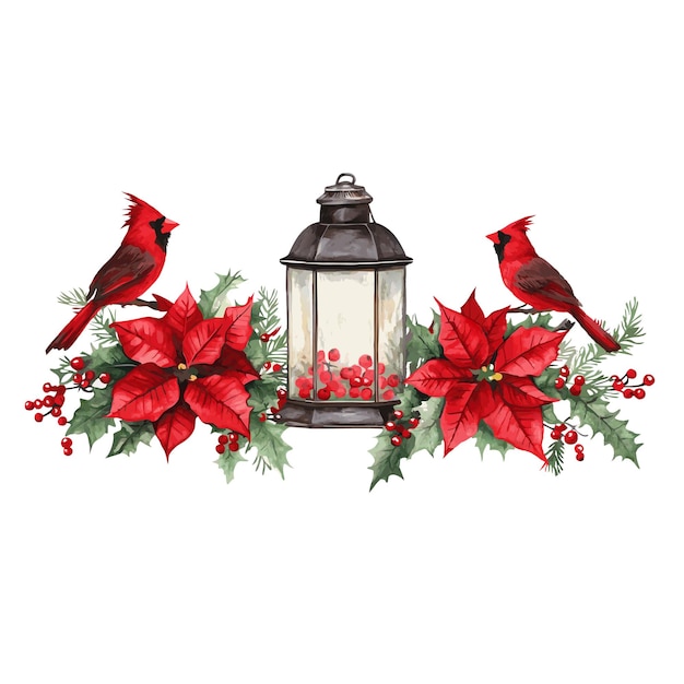 a christmas wreath with red flowers and a bird on it