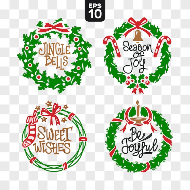 Christmas Wreaths Cutting File Collection Set with Quote