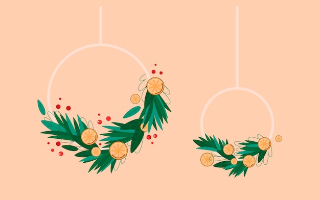 Christmas wreaths set festive hanging decoration