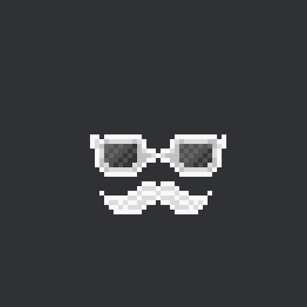 chrome glass and moustache in pixel art style