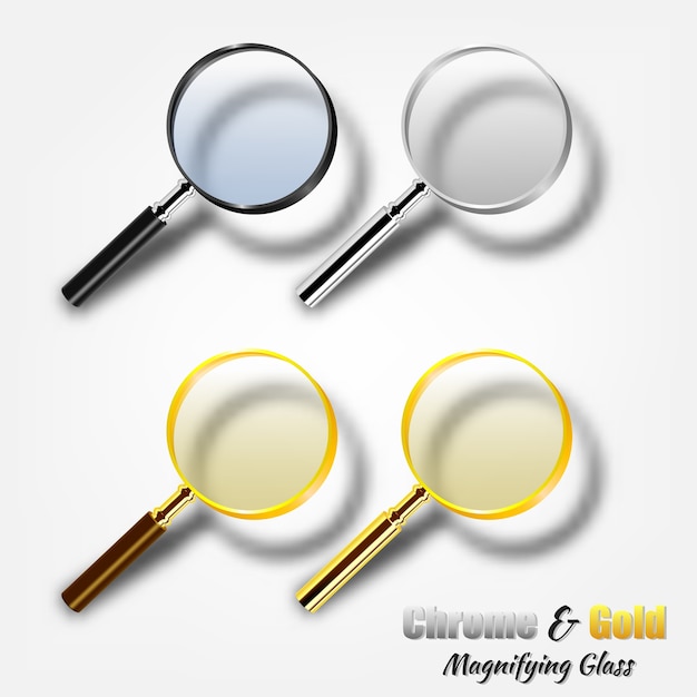 Chrome and gold realistic magnifying glass sets