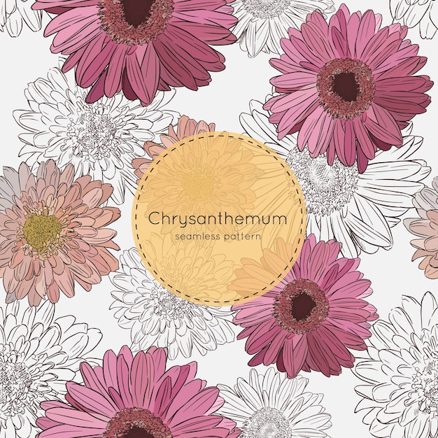 Chrysanthemum flowers, seamless pattern vector.