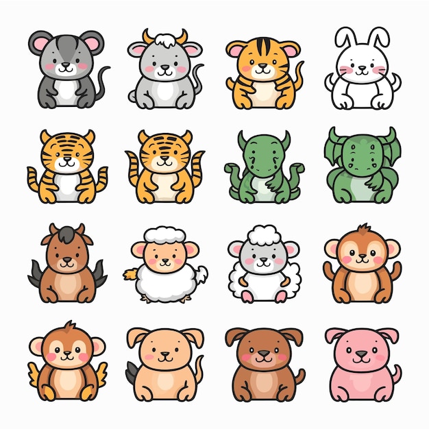 Vector chubby and cute chinese zodiac animals