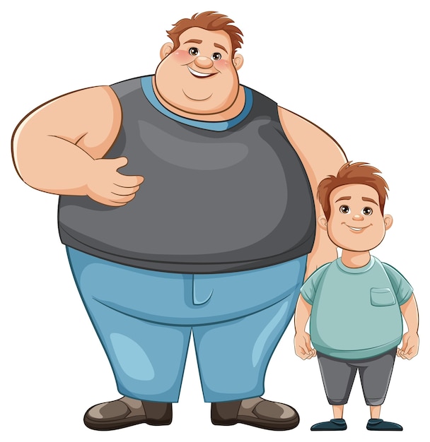 Chubby Father and Son Cartoon