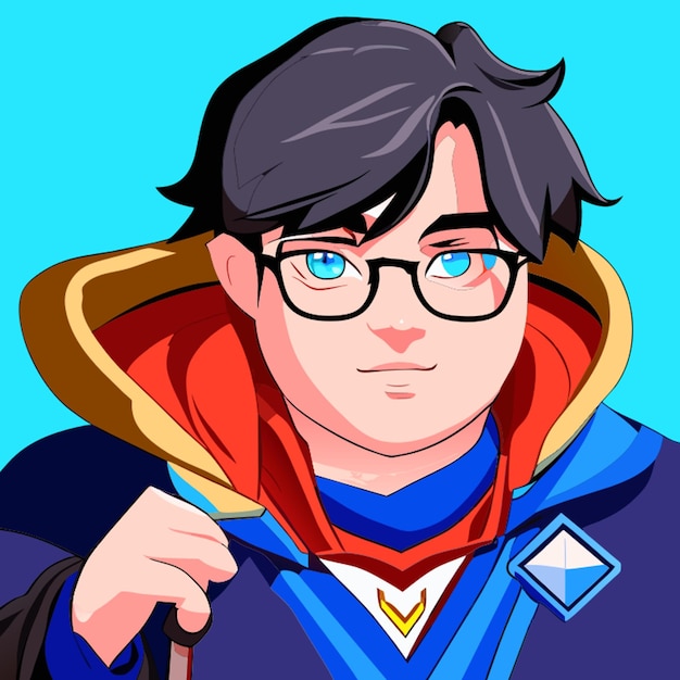 chubby slim male blue eyes short brown hair nerdy wizard like vector illustration