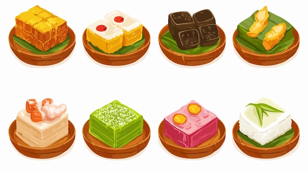 Chung Cake Vector Set on Bamboo Basket