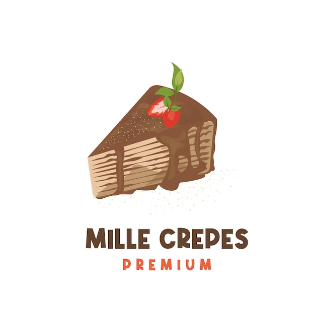 A Chunks of Chocolate Mille Crepes with Melted Chocolate Vector Illustration Logo