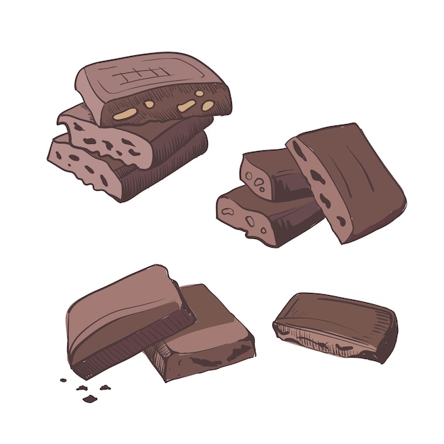 Chunks of milk chocolate. Vector illustration.