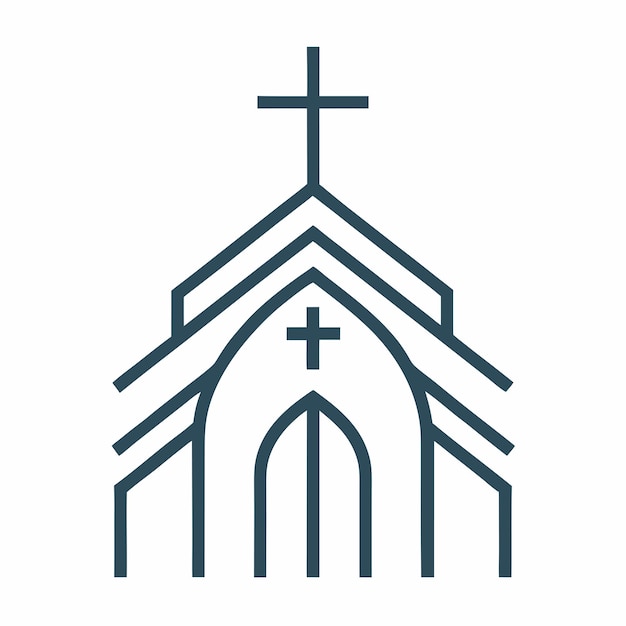 Vector church cross line art logo design vector art and illustration