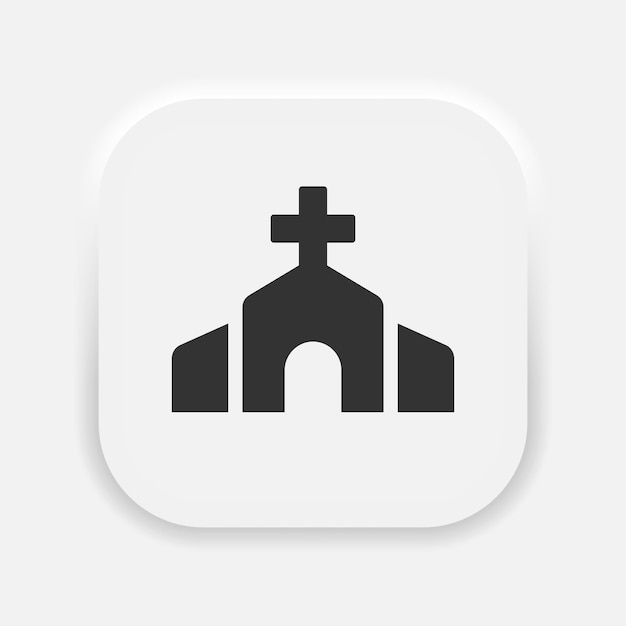 Church icon A Christian or Catholic church is a temple Church building with a cross symbol in neumorphism style Vector EPS 10