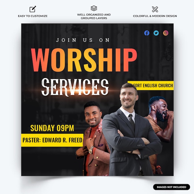 Church Motivational Speech Instagram social media post web banner template vector premium