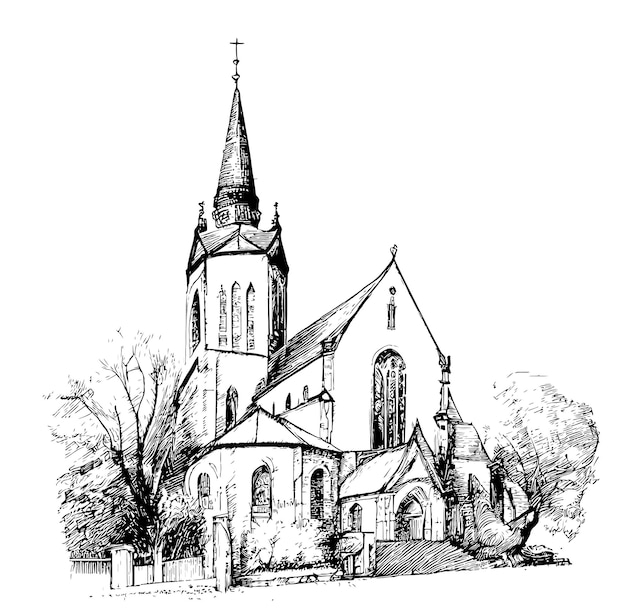 Church old vintage hand drawn sketch.Vector illustration.