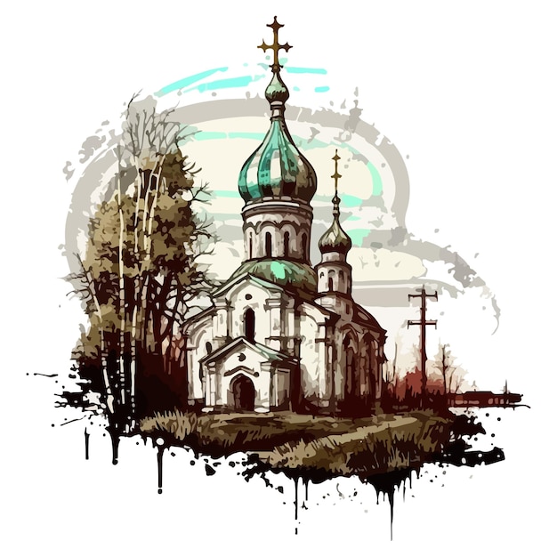 Church watercolor painting