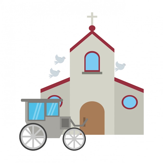 Church and wedding carriage