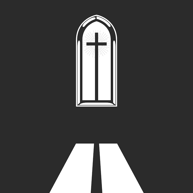 Church window with crucifix and holy light liturgical prayer and divine worship vector