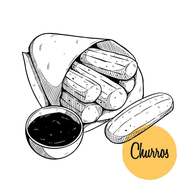 churros in package with hand drawing or sketchy style