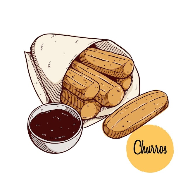 churros in package with hand drawing or sketchy style