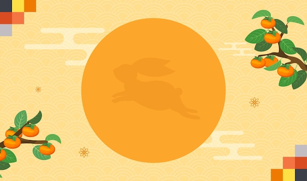 Chuseok background with persimmon branch and rabbit on the moon