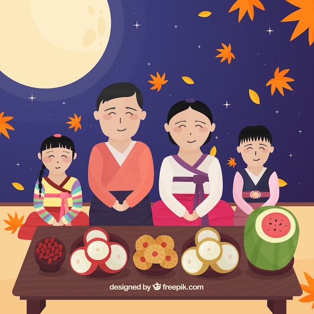 Chuseok composition with flat design