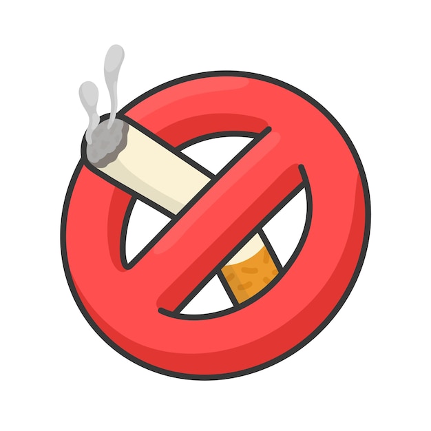 cigarette in smoking ban symbol kawaii doodle flat vector illustration