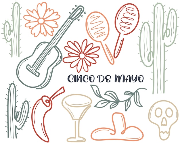 Cinco de mayo attributes isolated illustration