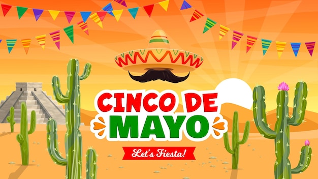 Cinco de Mayo banner Mexican sombrero and desert