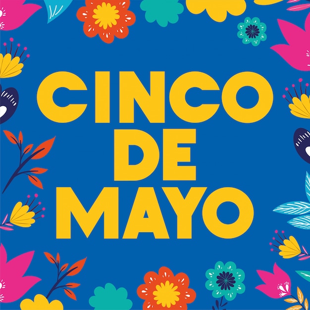 Cinco de mayo card with floral frame