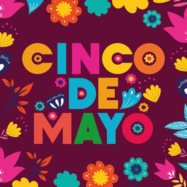 Cinco de mayo card with floral frame