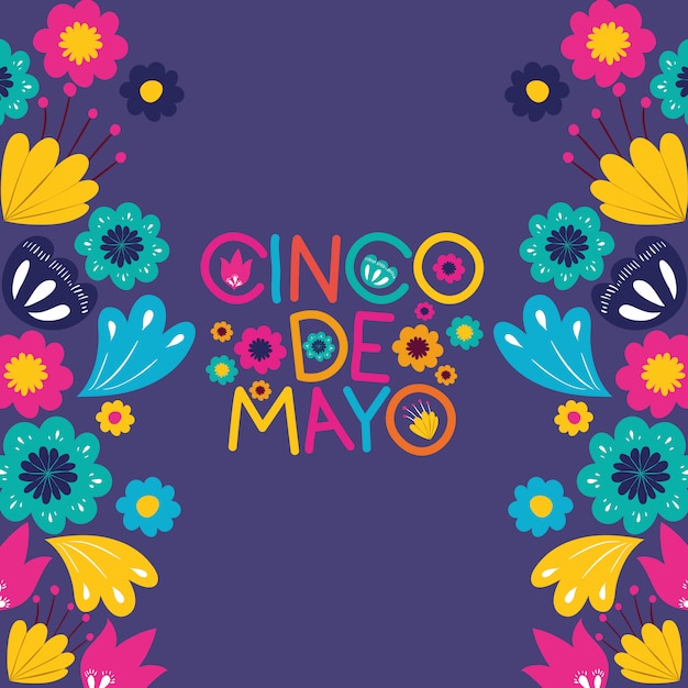 Cinco de mayo card with floral frame