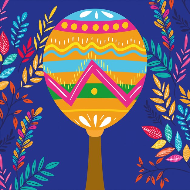 Cinco de mayo card with flowers and maracas