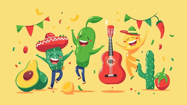 Vector cinco de mayo characters singing celebration