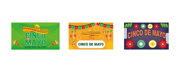 Vector cinco de mayo emblem design with lettering sombrero set flat vector illustration