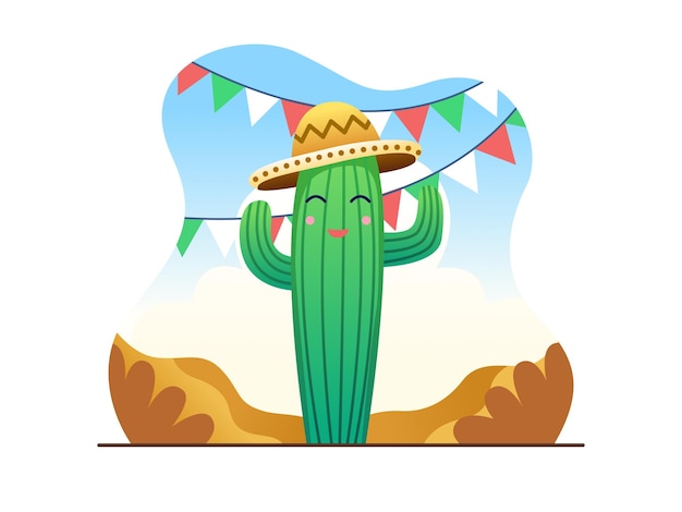 Cinco de Mayo Illustration Design With Cute Cactus Wear Sombrero Mexico Cinco De Mayo Celebratin